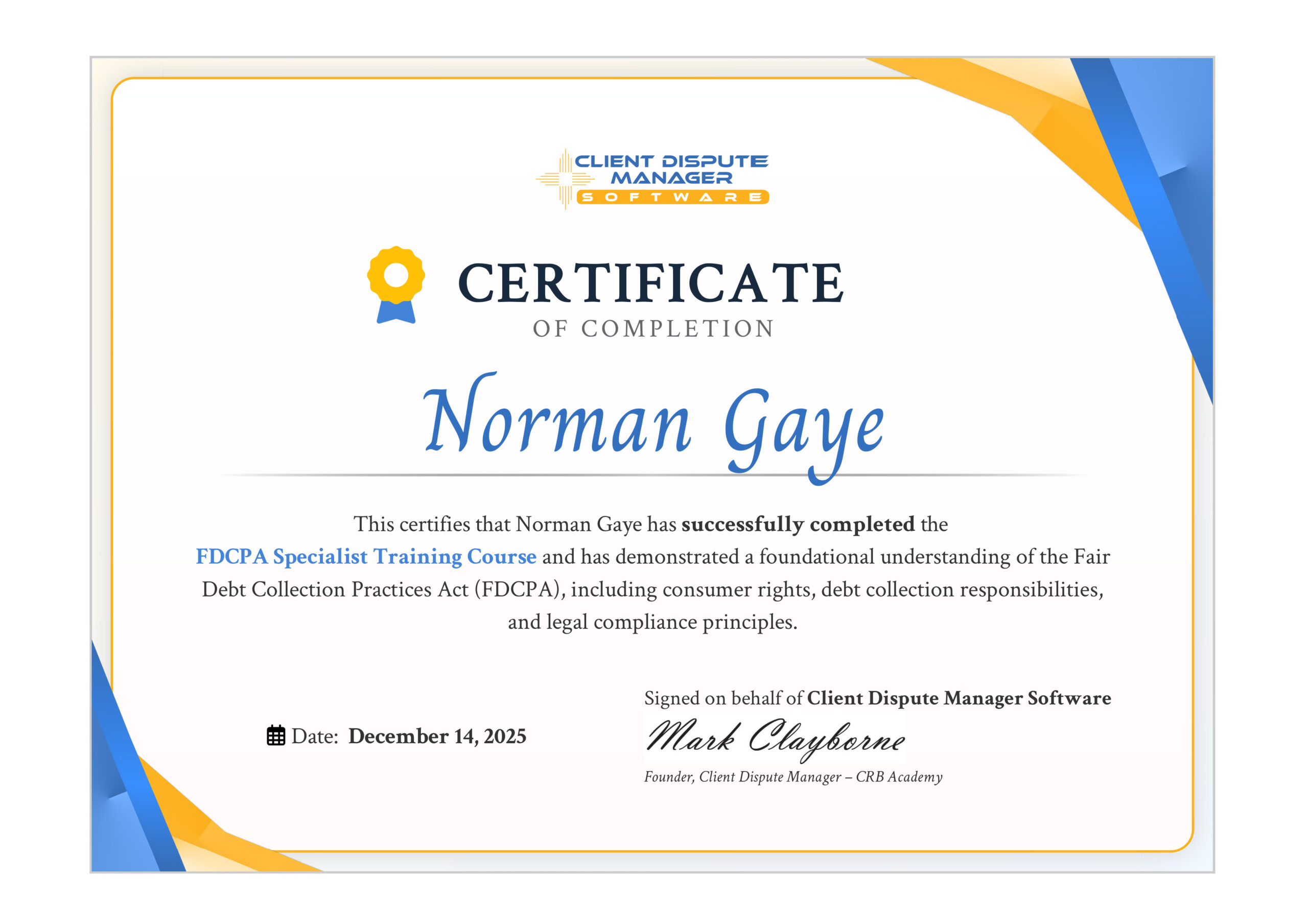 FDCPA Specialist Certificate